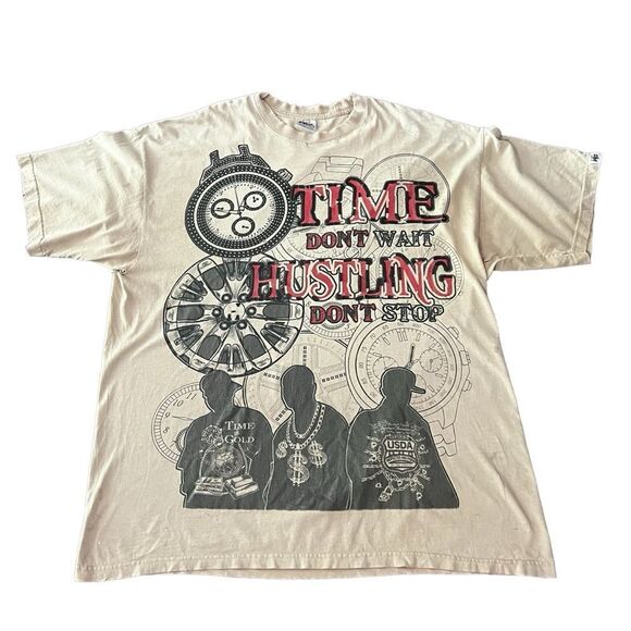 Vintage Thrashed Time Don’t Wait Hustling Don’t Stop 3X Tall T Shirt - Picture 1 of 16